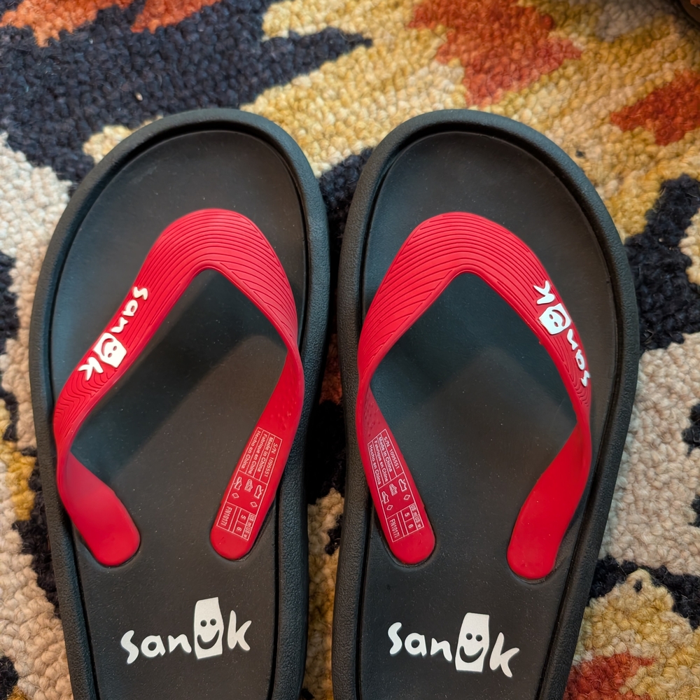 Sanuk Red and Black Flip Flops